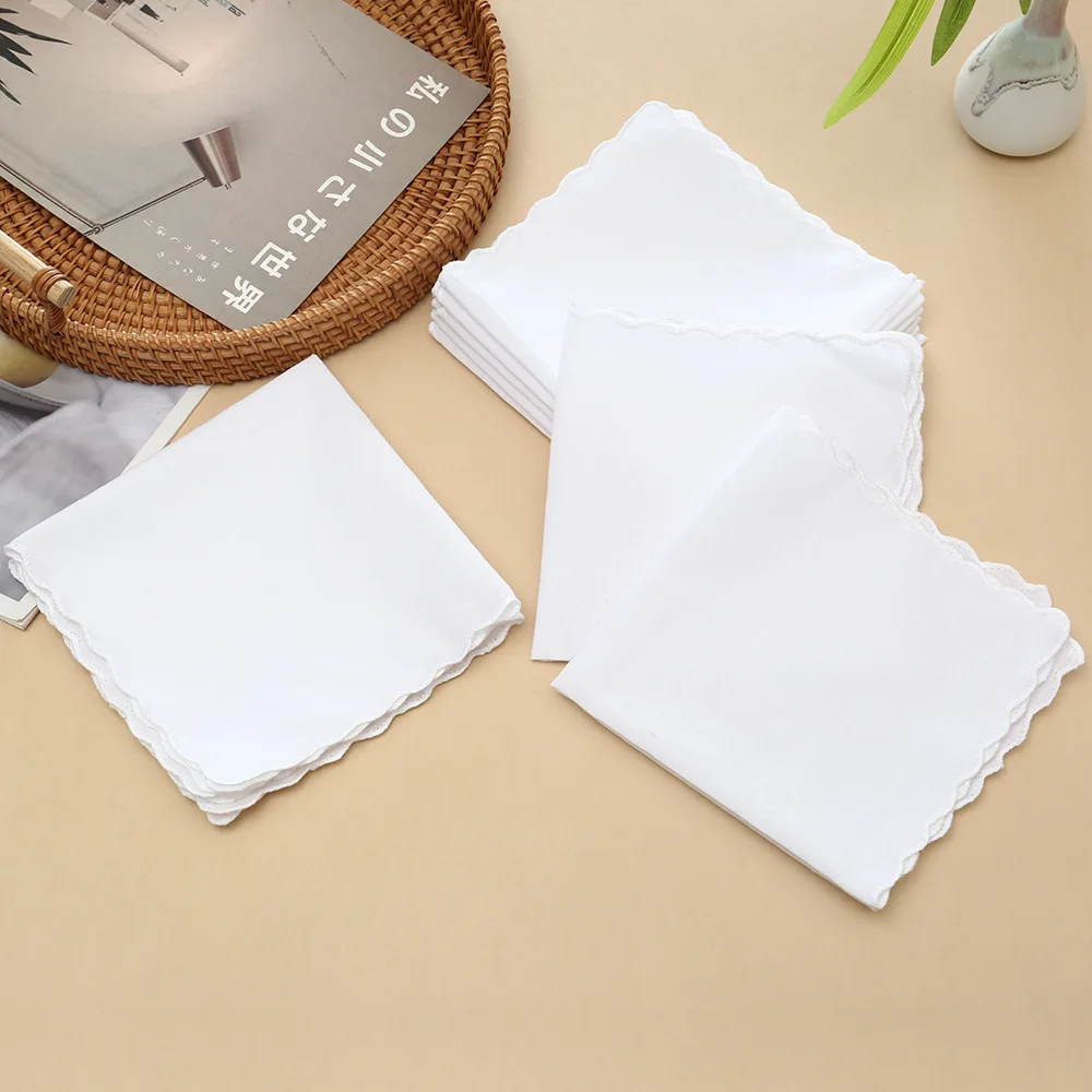 12Pcs Unisex Pure Cotton Handkerchief Old-fashioned Nostalgic Thin Absorbent Sweat-wiping Embroidery Printed Square Towel 30cm