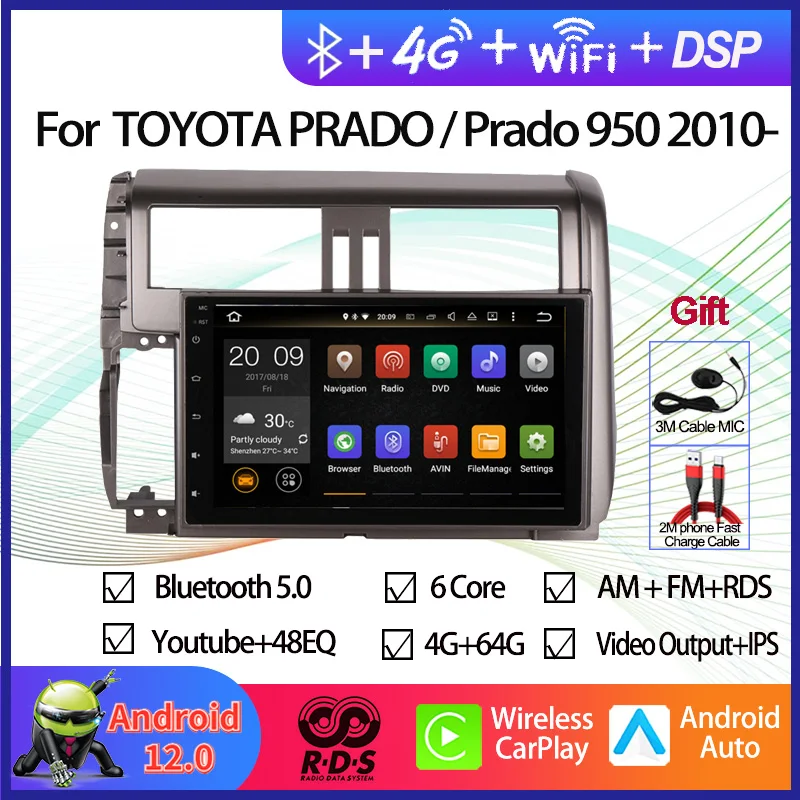 Android 12 Car GPS Navigation Multimedia DVD Player For Toyota Prado 150/Land Cruiser 2010 2011 2012 2013 Auto Radio Stereo