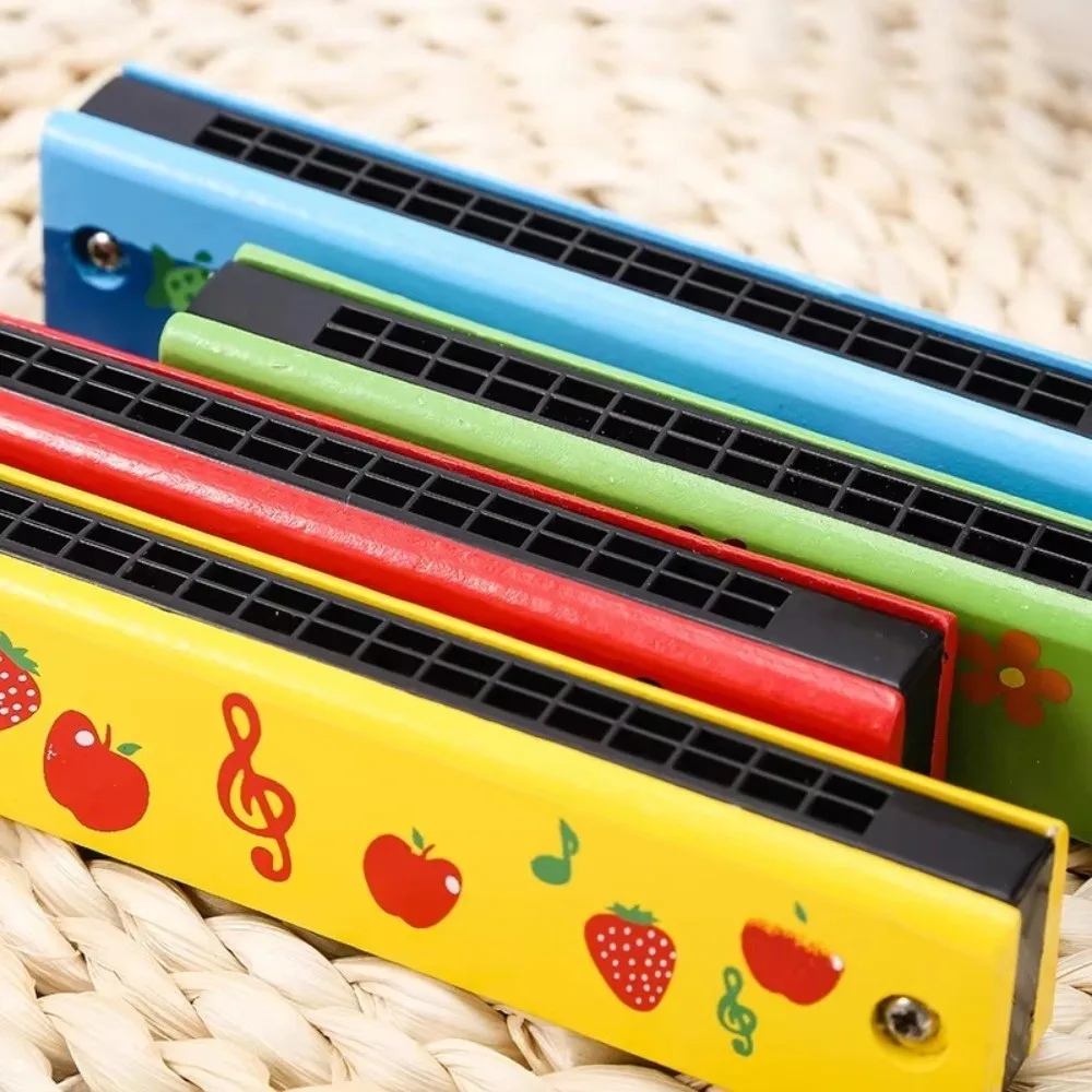 New 16 Holes Wooden Harmonica Colorful Painted Melodic Melodica Cute Cartoon Orff Instrument Music Teaching
