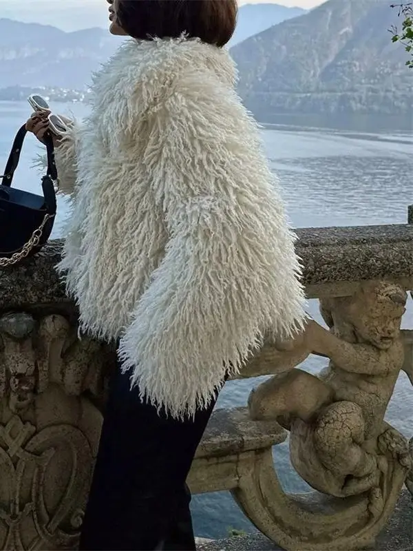 패셔너블한 인조 모피 효과 롱 코트 여성용 프리미엄 느낌 칼라 아우터웨어 신상 가을 겨울 컬렉션