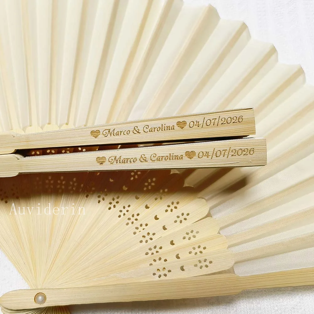 10/30/50/80pcs Customized Solid Color Foldable Hand Fan Engraved Smooth Bamboo Durable Fan for Wedding Party Gift & Home Decor view 5