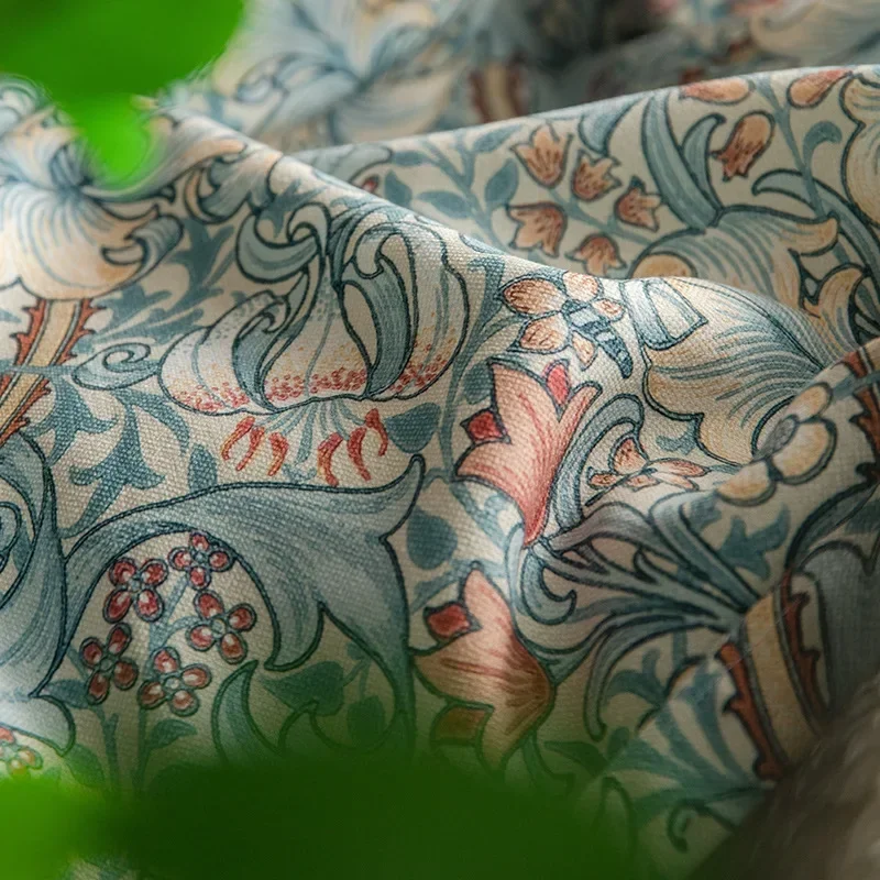 Retro Green Curly Printed Curtains For Living Room Bedroom Luxury American Country Semi-shading Pillow Tablecloth Window Fabric