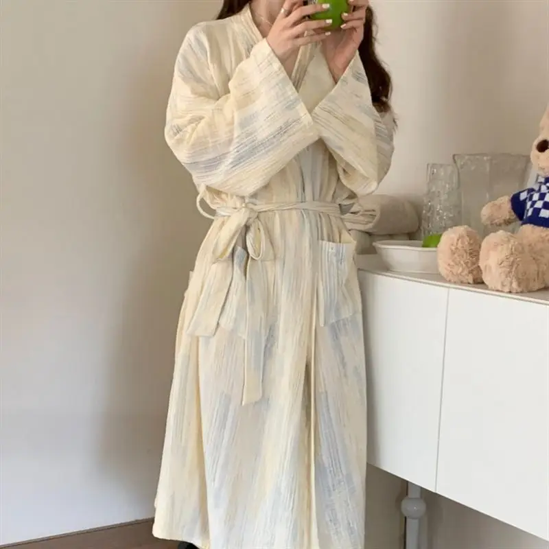 Tie Dye Robe for Women with Belt Summer Sleepwear Nightdress Japanese Pocket Night Wears One Piece Korean Reviews Many Pajama