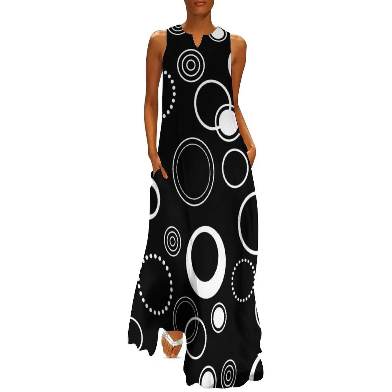 

Black and White Retro Circles Pattern Long Dress elegant dresses plus sizes prom dress 2025 Dress