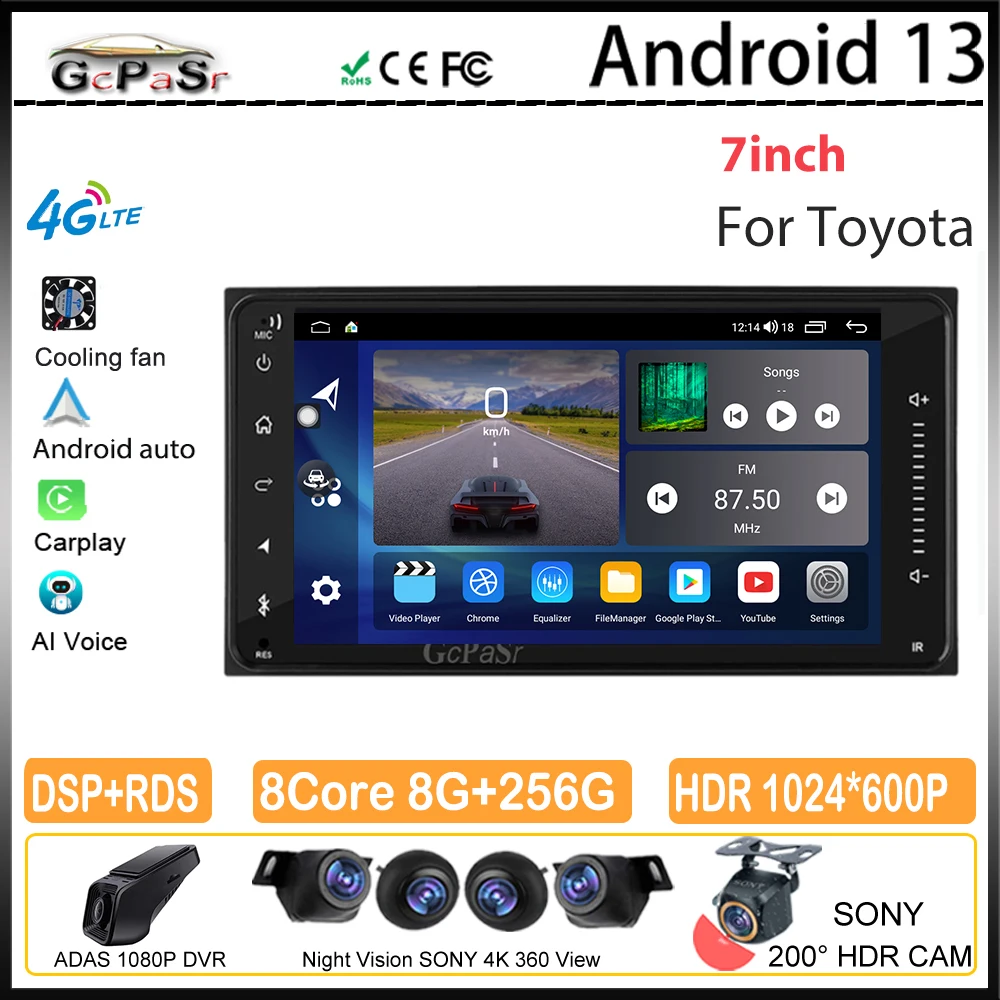 

7inch For Toyota Corolla Camry Vios Crown RAV4 Android Auto Radio GPS Multimedia Car Video Player Navigation 2din DVD Universal