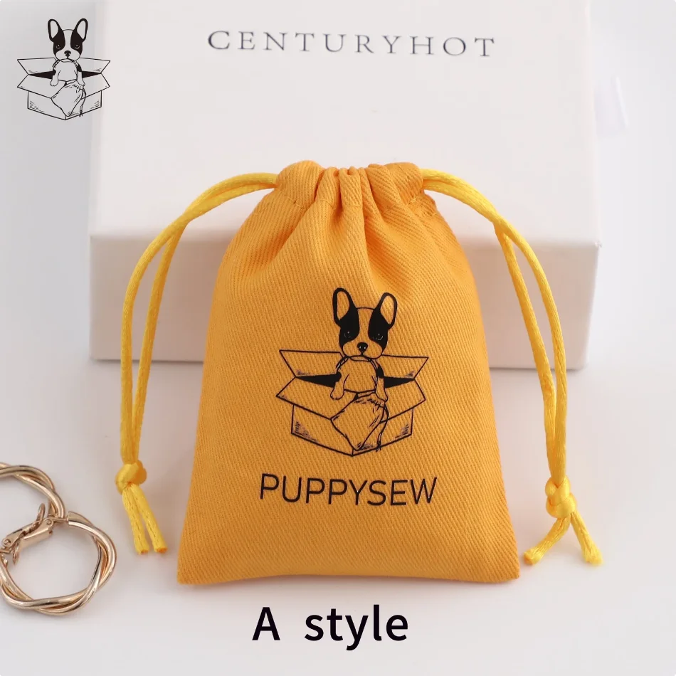 50 yellow Cotton drawstring bag personalize logo custom dust pouch jewelry packaging pouch printing wholesale gift packaging pro