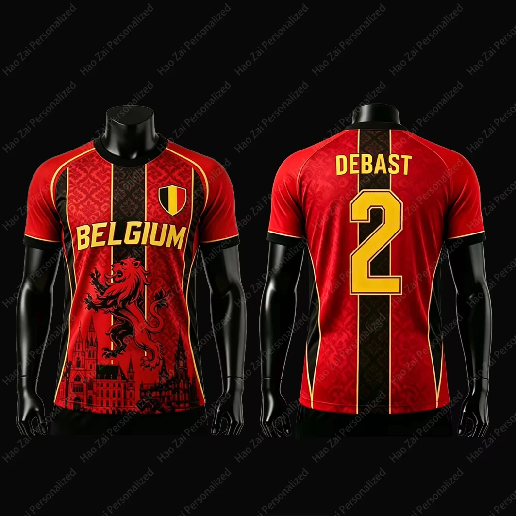 Belgische Fußball-Nationalmannschaft 2026 Fan-Trikot Kinder-T-Shirt Schnelltrocknend Atmungsaktiv Unisex-Trikot – Detail 11