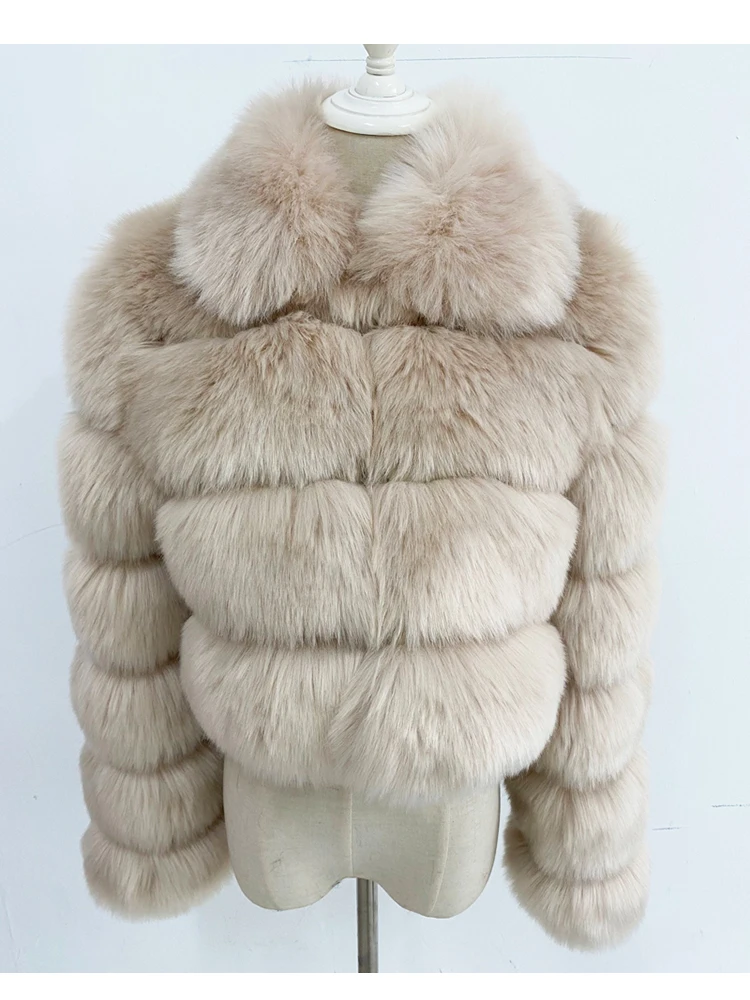 ZADORIN Top Fashion Cropped Fur Top FAUX Fox Fur Coat Women Turn Down Fur Collar Winter Fur Coats Women Fluffy Fur Jacket