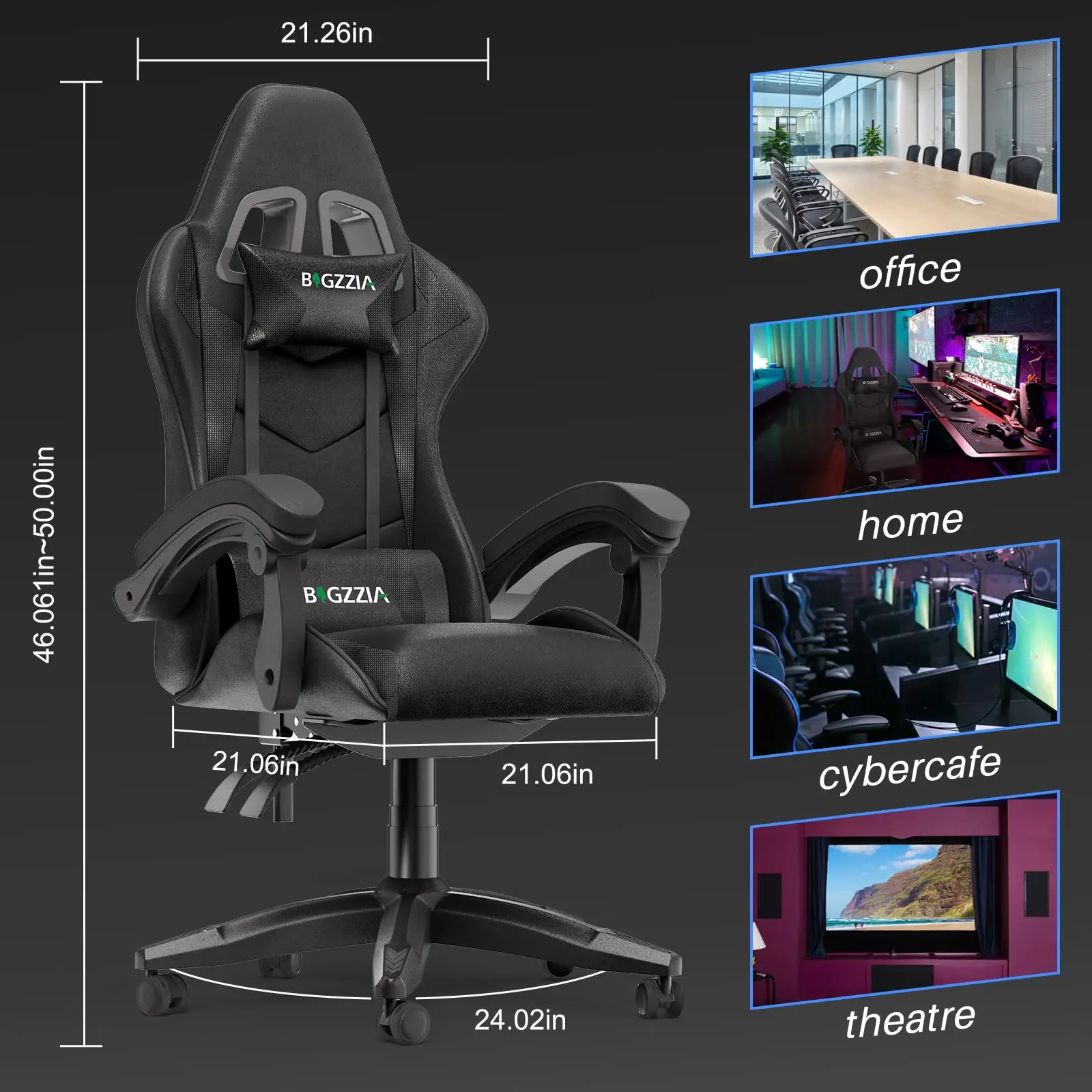 Gaming Chair with Lumbar Support, Ergonomic Video Game Chairs Black