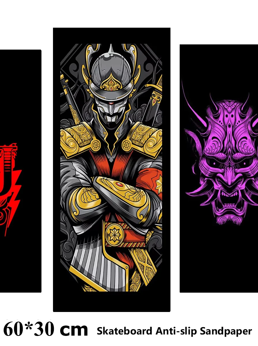 Samurai Mask is Cool Pattern Electric Scooter Anti-slip Sticker Sandpaper Skateboard Grip Tape Sheet 60*30cm