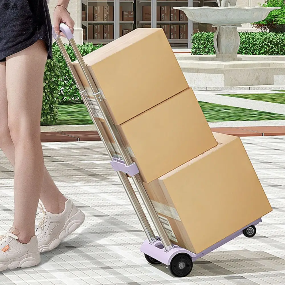 4 Wheel Folding Shopping Cart Compact Size Lightweight Foldable Trolley Bearing Push Pull Adjustable Utility Cart Lightweight