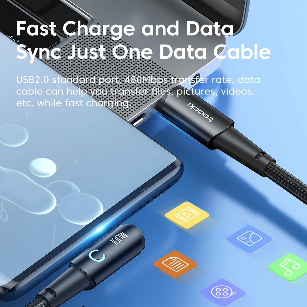 Toocki 100W Type C To Type C 90 Degrees Elbow Data Cable Type-C Cable USB C To Usb C Phone Charger Fast Charging 3M For Xiaomi