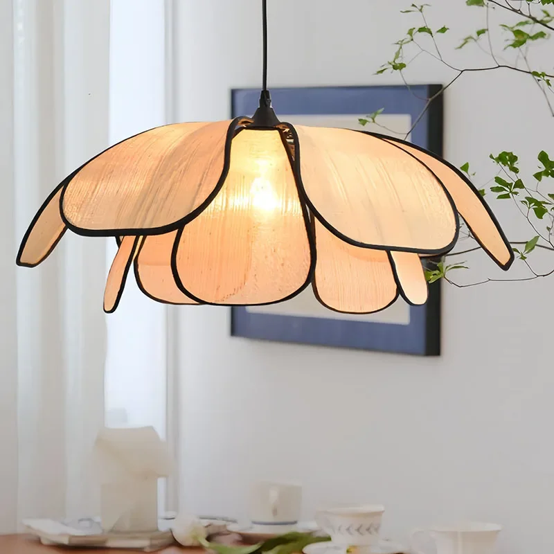 Japanese Medieval French Cream Petal Hanging Lamp Flower Chandelier Nordic Dining Room Living Room Bedroom Bedside Lighting