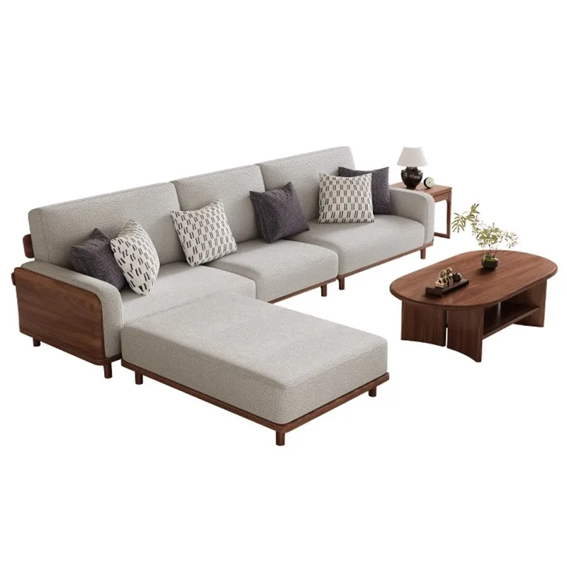 

All solid wood corner sofa modern simple Nordic small apartment princess cotton and linen