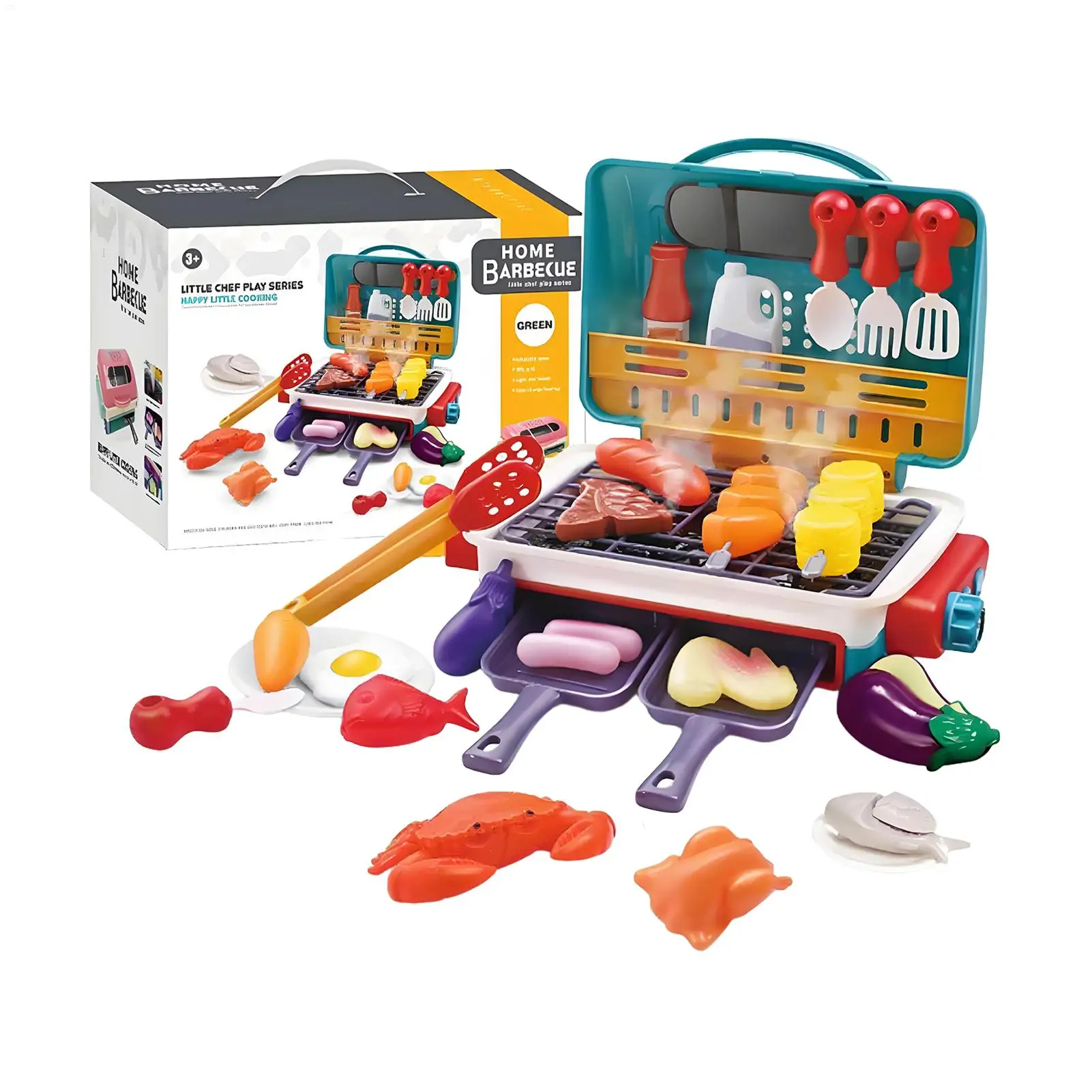 NEUES Kinder-BBQ-Grill-Spielset mit Ton und Licht, sensorisches vorgetäuschtes Grillspielzeug für Kleinkinder, Jungen, Mädchen, Kinder