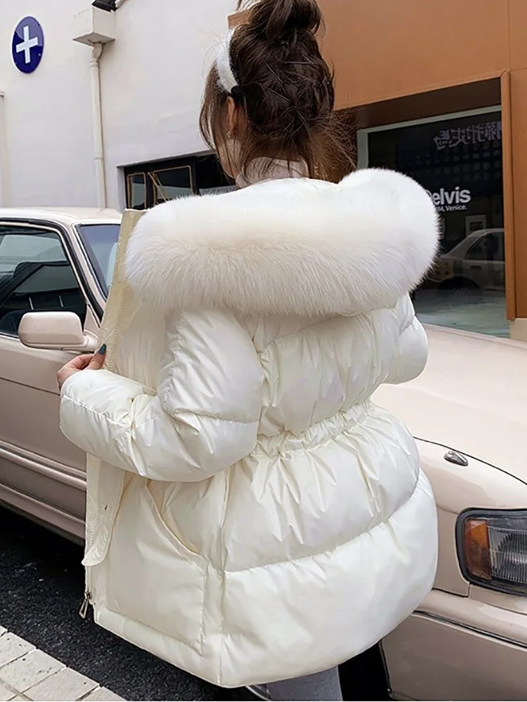 autumn and winter new fashion down jacket women\' loose waist fox big fur collar hooded coat