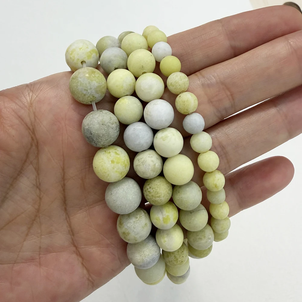 Natural Stone Matte Lemon Jasper Round Loose Beads 15
