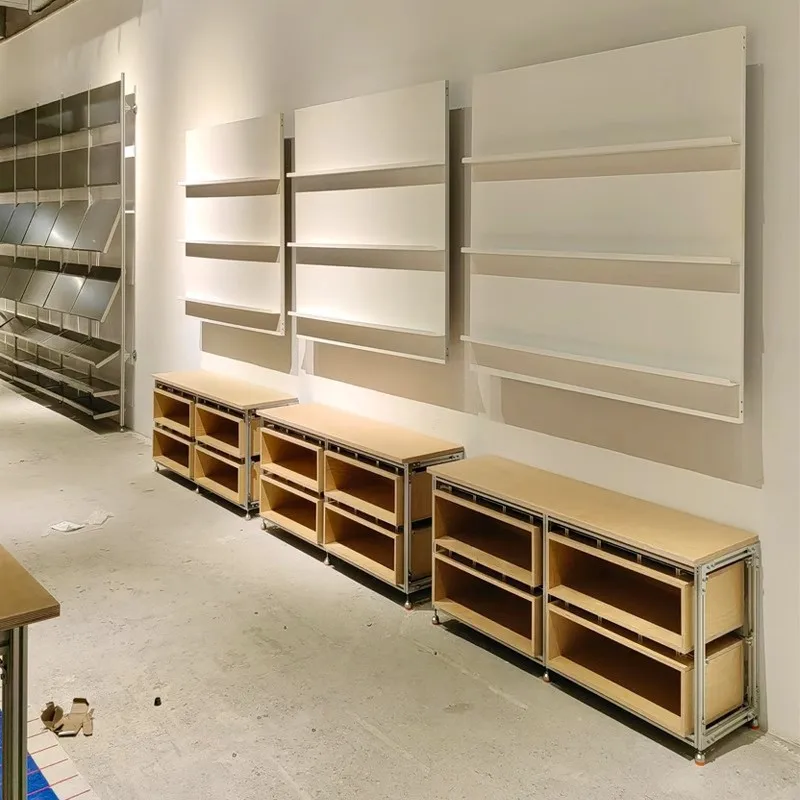 

Aluminum Profile Birch Ocean Board Storage Cabinet Metal Shelf Multifunctional Storage Store Display Rack