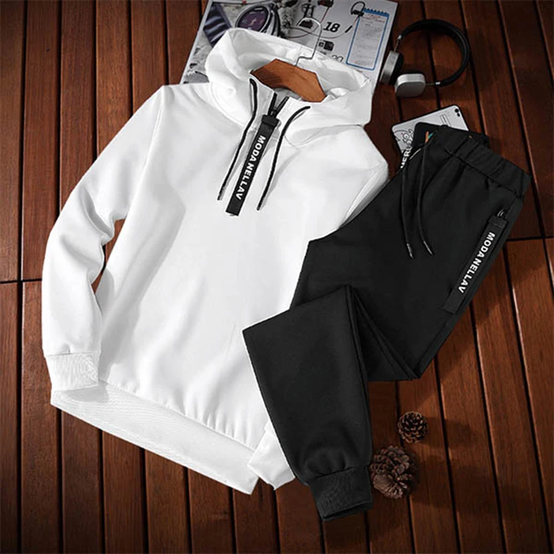 

2024 New Mens Tracksuit Fashion Zipper Neckline Hooded Sweatshirts Suit Casual Sport Jogging High Quality Autumn Trend Pants Set