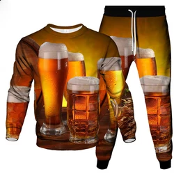 Autumn Fashion Beer 3D Print Men's Sportswear Set Casual Long-Sleeved T Shirt Pants 2-Piece Set Oversized Pullover Men Clothing