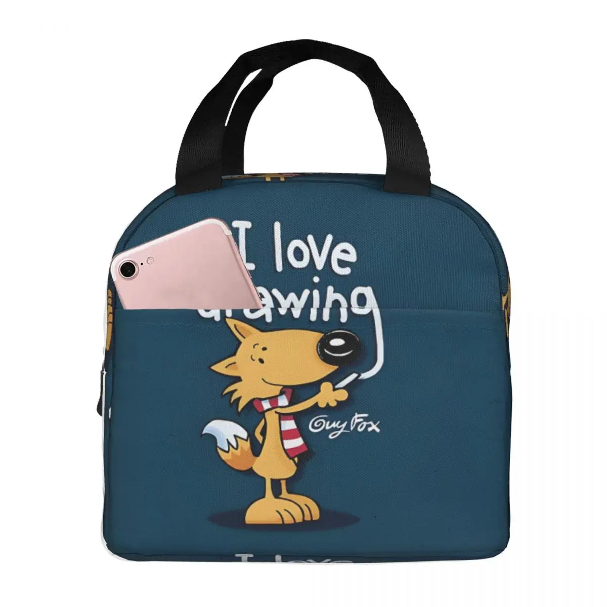 Durable Waterproof College Student G-Guy Foxs Lunch Bag Unique I Love Drawing Hiking Food Bags