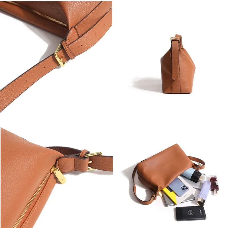 Luxury 100% Cow Leather Lady Shoulder Crossbody Women Trend Quality Totes Solid Genuine Leather Handbag 2023 Fashion Female Bags