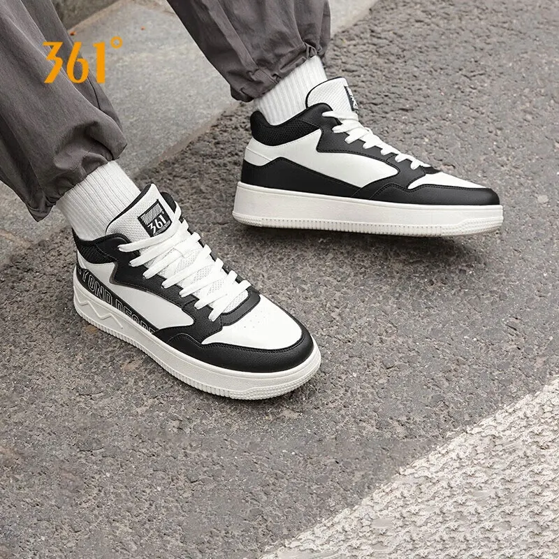 361 Degrees Men's Casual Shoes New Retro Classic Winter Versatile Leather Surface High-top Thick-soled Male Sneakers 672436627