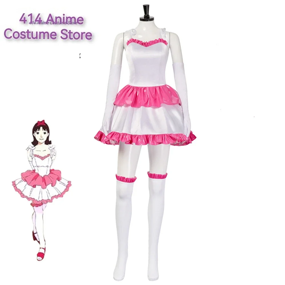 Perfect Blue Mima Cosplay Costume Pink Strapless Tube Dress with Bow with Thigh-High Stockings and Gloves Halloween Fancy