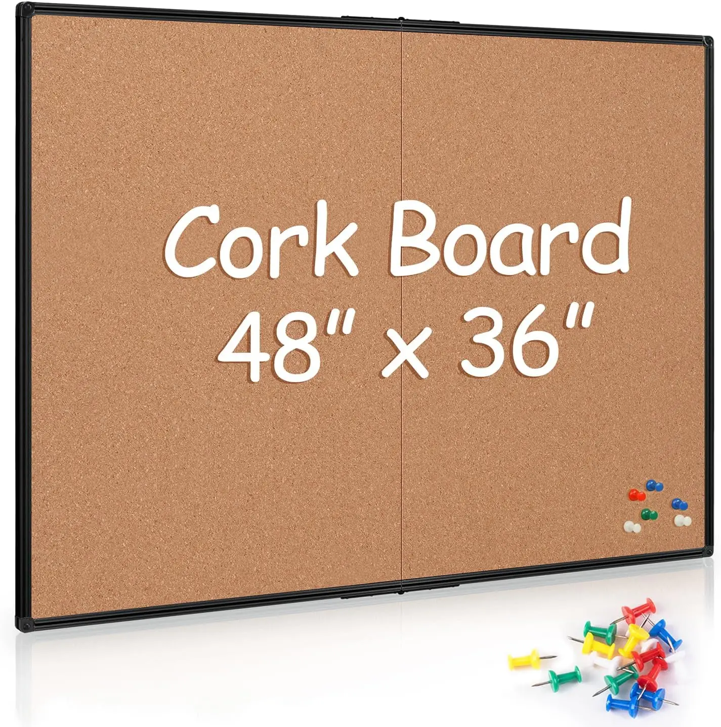 

Cork Board Bulletin Board 36 x 48, Foldable Notice Pin Board for Wall, Black Aluminum Framed 4x3 Corkboard, Large Wall Mounted