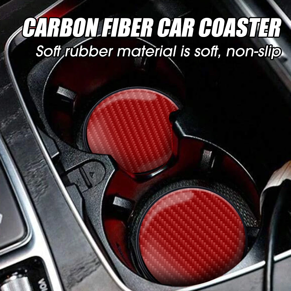 Car Cup Coaster Carbon Fiber Pattern Anti Slip Insert Coasters Pads For Most Cups Vehicle Interior Decor Interior Accessories