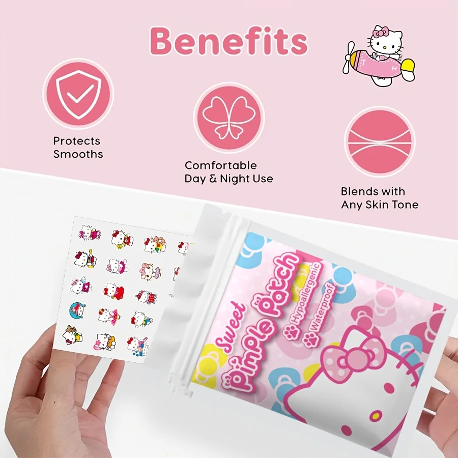 100 Adesivos de Acne Hello Kitty, para Cuidados Diários com a Pele e Disfarce de Maquiagem. Adesivos para acne em formato de desenho animado, convenie