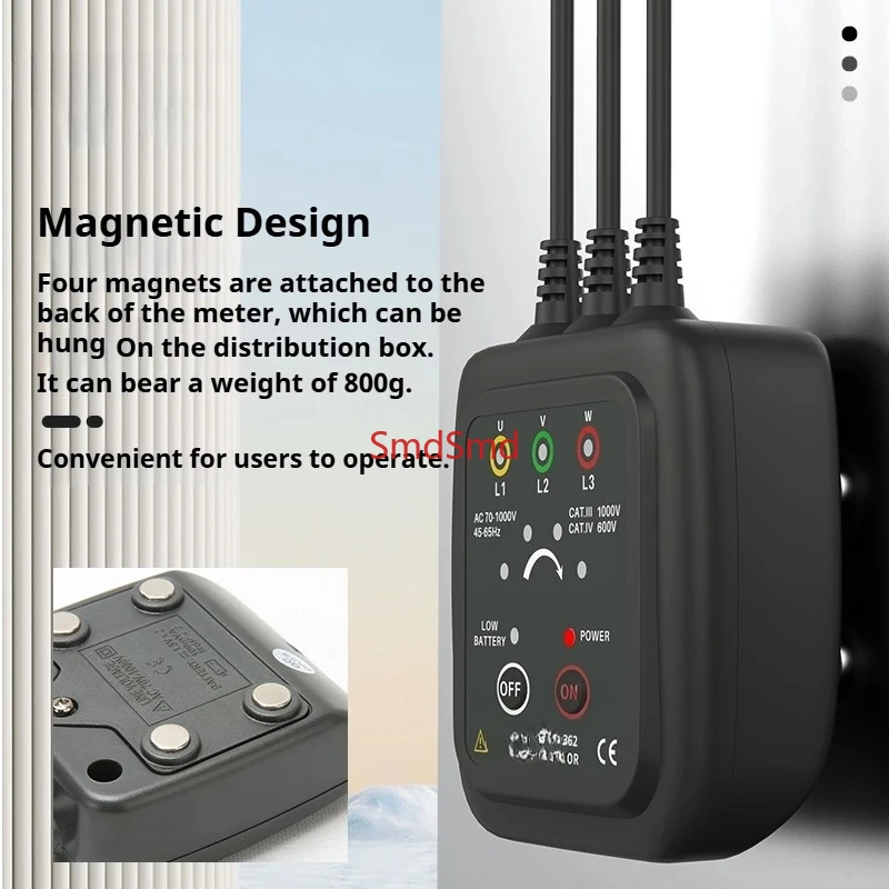 High-Precision Non-Contact Phase Tester Three-Phase Power Detection Steering Phase Sequence Strap Led Digital Buzzer