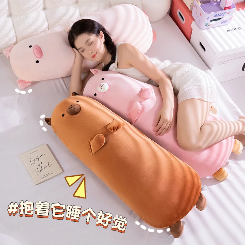 70/90cm Long Cartoon Animal Plush Pillow Stuffed Brown Capybara Pink Pig Lamb Sheep Sleeping Bolster Body Support Plushie Gift