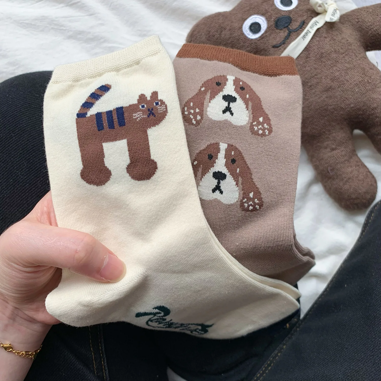 

Носки женские, милые носки в стиле каваи, хлопковые, повседневные, с рисунком собаки, кошки, тигра, уличная одежда, короткие, средняя трубка, женские Calcetines Mujer