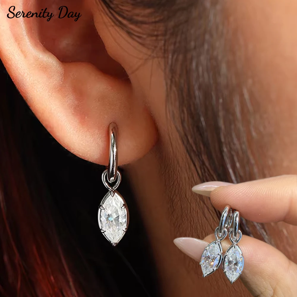 Serenity 5*10mm Marquise Cut Moissanite Drop Earrings for Women Sparkling D Color Pendant Earrings S925 Sterling Silver Jewelry
