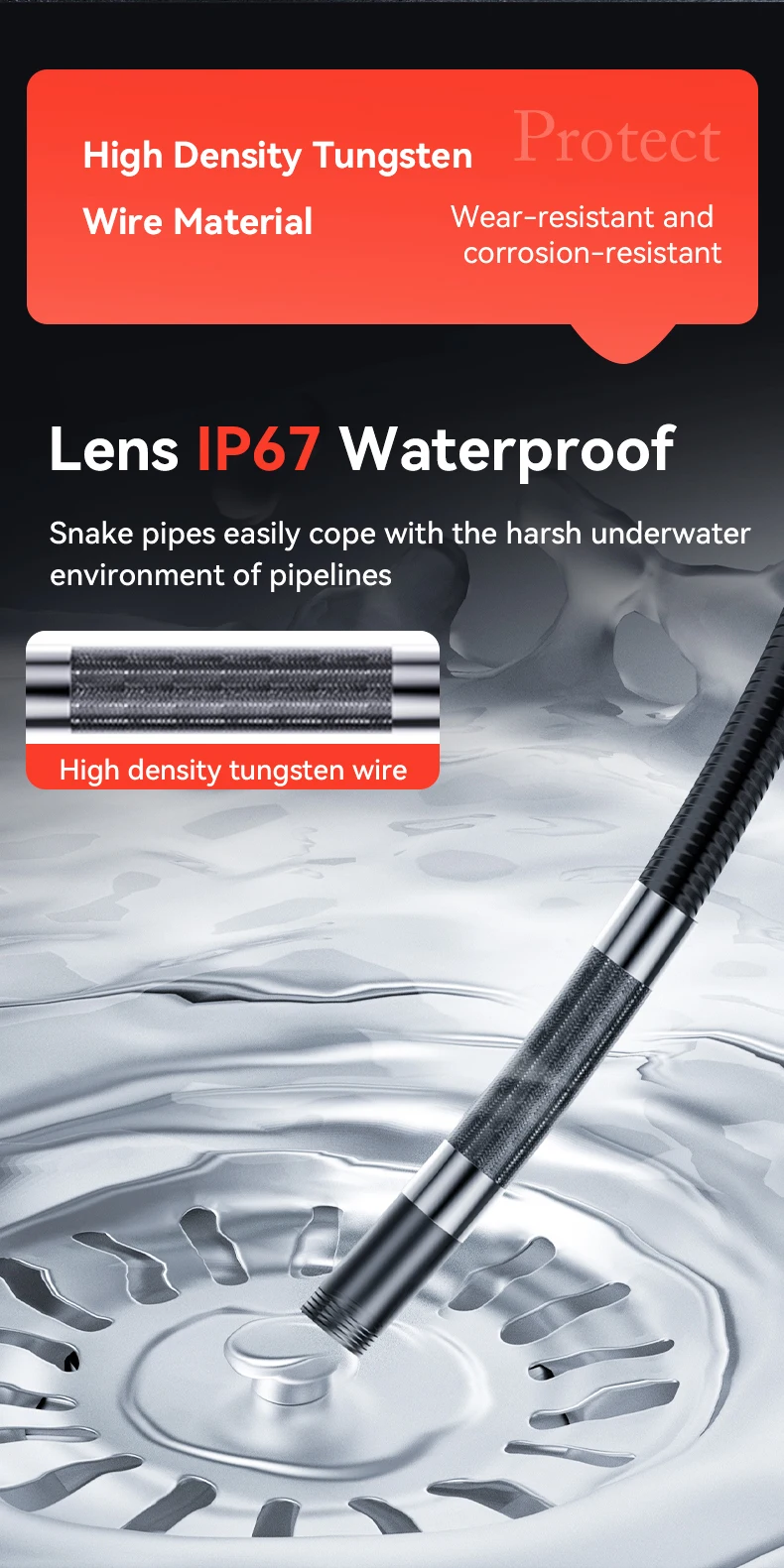 1080P Car Automatic Maintenance Hole Endoscope 6MM 180 Degree Steering Inspection Camera with 8 LED Portable Tools IP67