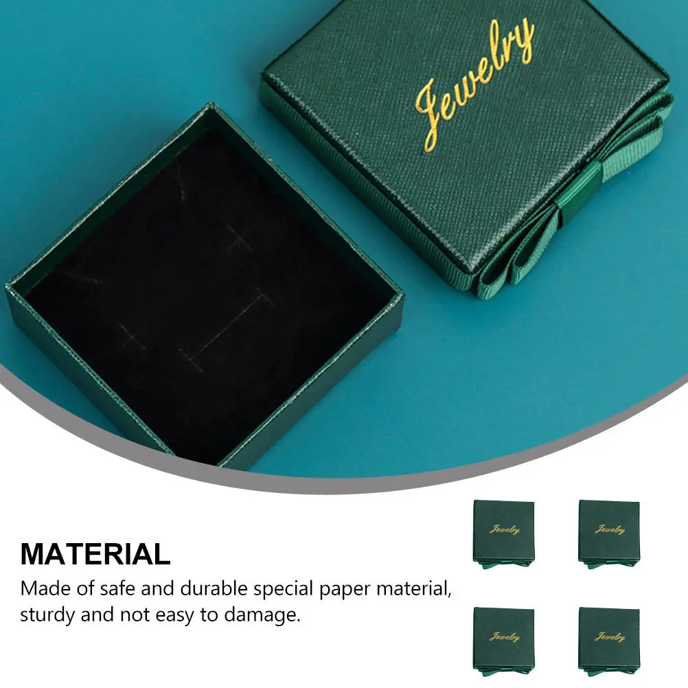 

4 шт., темно-зеленые шкатулки для драгоценностей с бантом в стиле ретро, компактные чехлы для колец, ожерелья, серег, держатели для хранения ювелирных изделий, коробки для хранения ожерелья