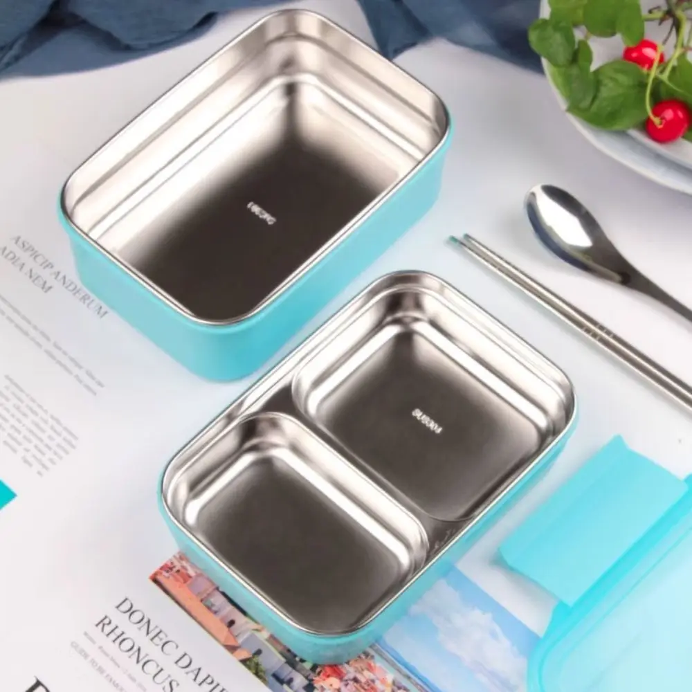 

304 Stainless Steel Double Layer Thermal Lunch Box Rectangular Leak-Proof Food Storage Box Microwaveable Food Container