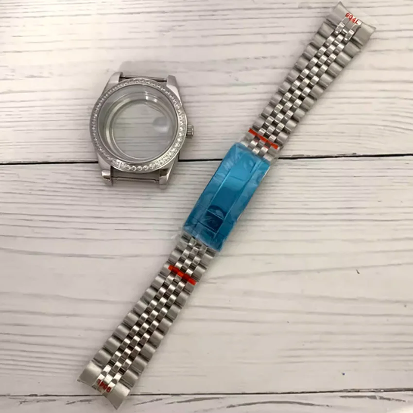 41MM Steel Watch Case +Strap Sapphire Glass Stone-Bezel Jubilee/ Oyster/ Middle Roller Link Bracelet for 8285 Automatic Movement