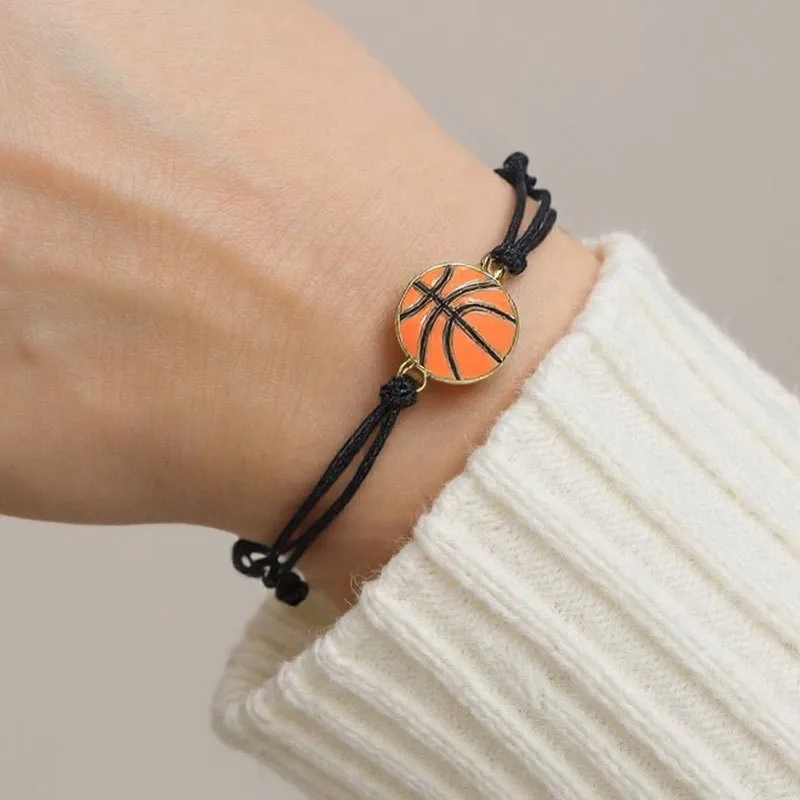 عارضة كرة السلة كرة القدم سحر سوار المرأة السوداء اليدوية المنسوجة حبل مجوهرات الفتيات الرياضة البيسبول الرجبي أساور بالجملة