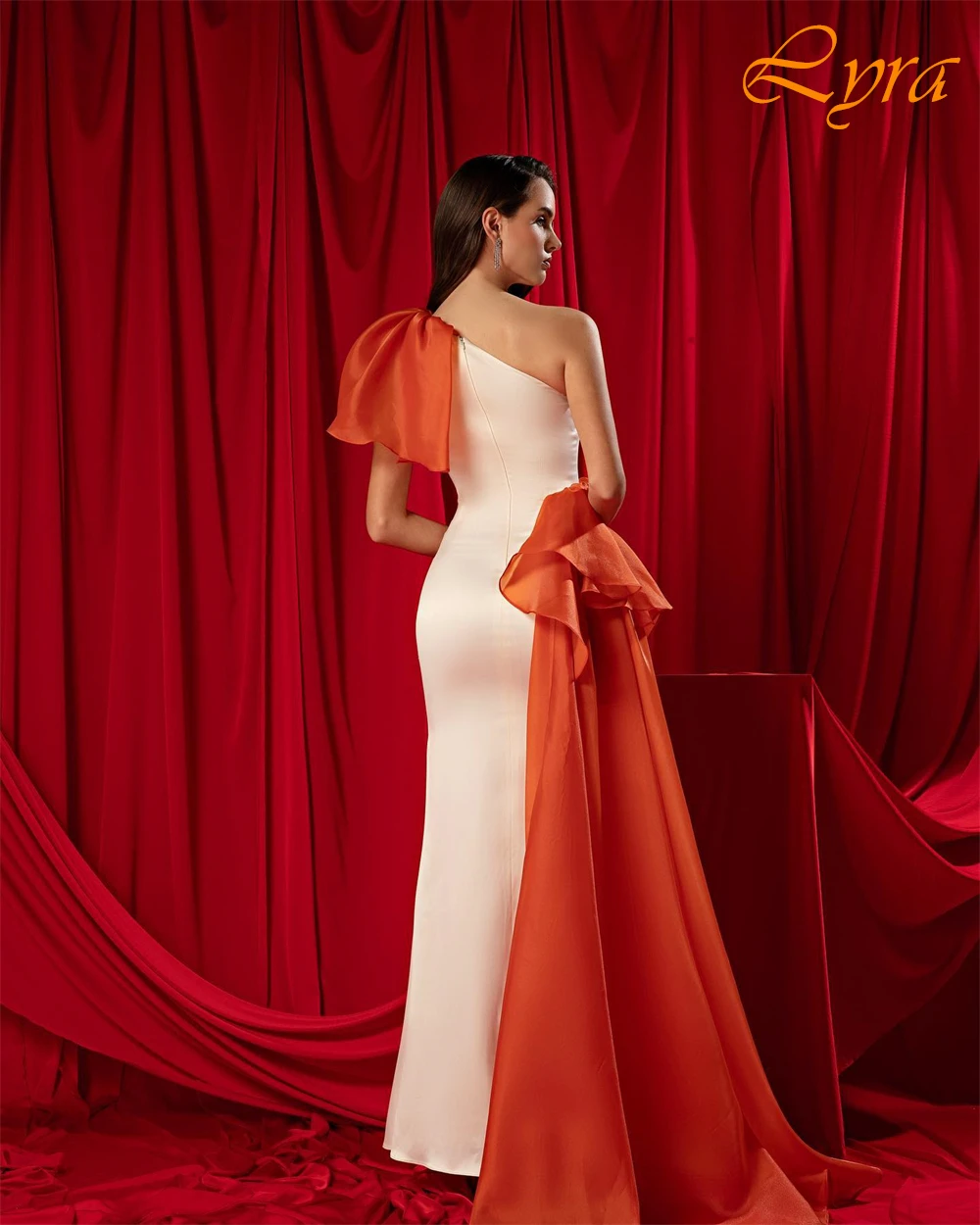 Customized Satin One Shoulder Mermaid Evening Dress Classic Panel Train Party Dresses Temperament  Special Occasion Gowns