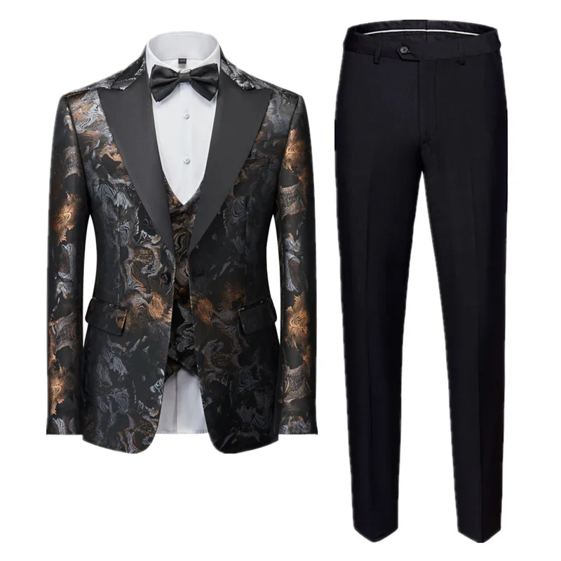 Business Banquet Jacquard Suit Men's 3piece Gentlemen's Court Clothing Men Wedding Party Groom Dress Male Blazers + Pants + Vest