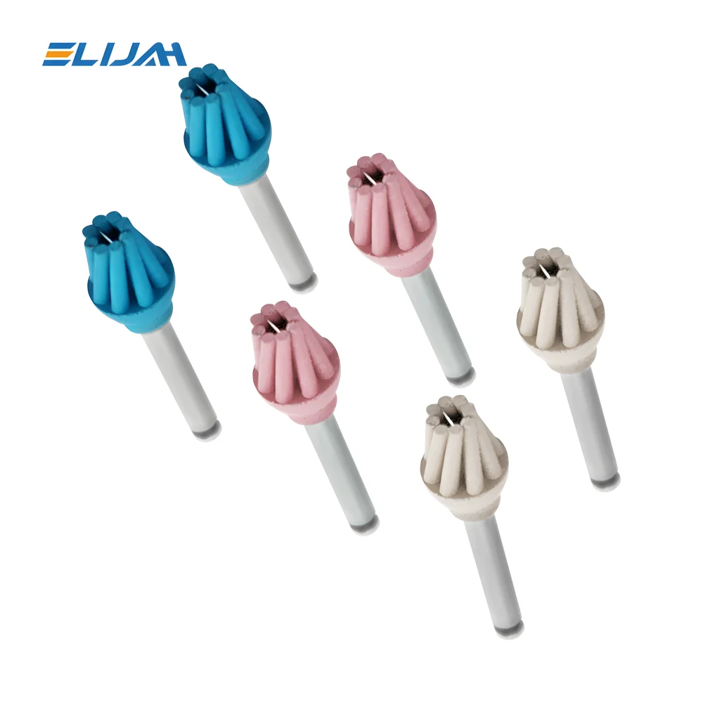 ELIJAH 6/12Pcs Dental Rubber Spiral Flex Polisher Silver Handle Dental Rubber Diamond Eagle Brush Kit Helicoid Polishing Tool