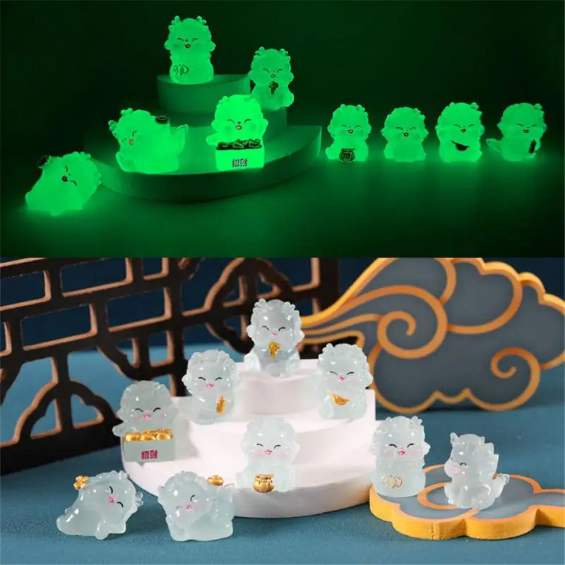 Cute Mini Luminous Dragon Figurine 2024 Chinese Year of The Dragon Ornament Micro Landscape Decoration Dollhouse Miniature Toy