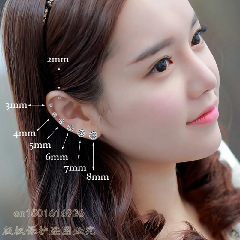 Stainless Steel 4 Color CZ Zircon korean Earrings For Women Crystal Screw Titanium Steel Ear Studs Anti Allergic Body Jewelry