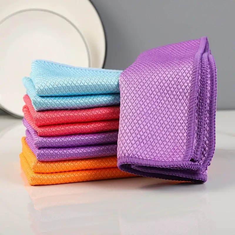5Pcs Thick Fish Scale Cleaning Cloths Lint Free Streak Free Glass Kitchen Towels Reusable Rags For Table Window Home Cleaning
