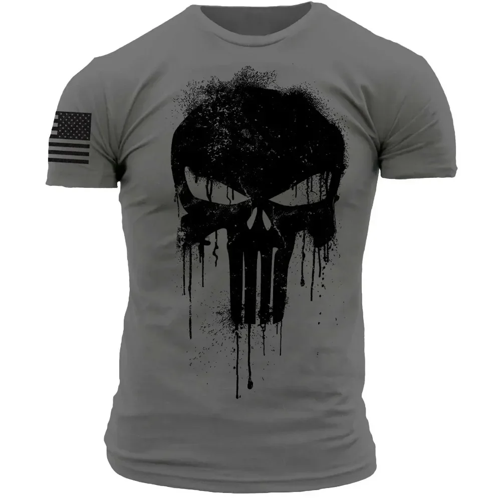 Summer Vintage Men's T-Shirt Military Skull Print Short-Sleeve Casual Pullover Relaxed Fit Men Outdoor Apparel Crew Neck T-Shirt - view 3