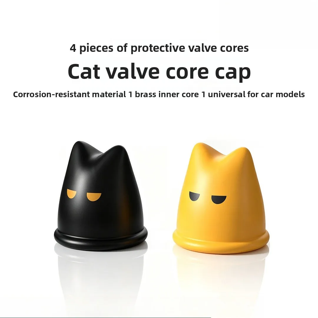 4Pcs Cute Cat Shape Tire Valve Stem Caps Copper Core Dustproof Wheel Covers for Car Motorcycle EV Auto Accessories