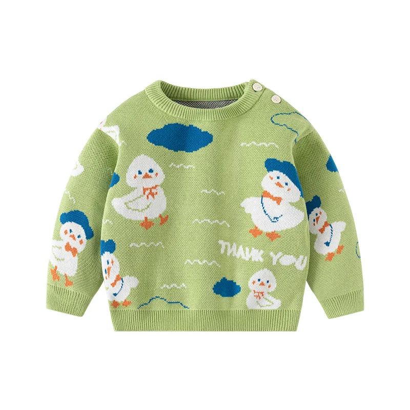 Autumn Toddler Boys Sweater Cotton Knitted Duck Jacquard Thickened Warm Kids Boys Pullovers Soft Stretch Baby Boys Knitwears