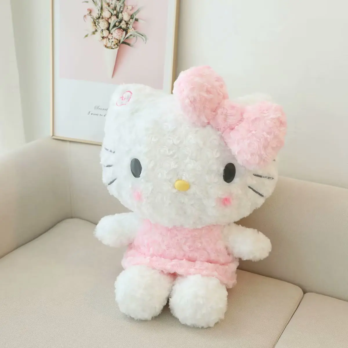 Sanrio Lovely Hello Kitty Plush Toy Fluffy Stuffed Anime Huggable Plushies White Cat Doll Throw Pillow Home Decor Xmas Gifts